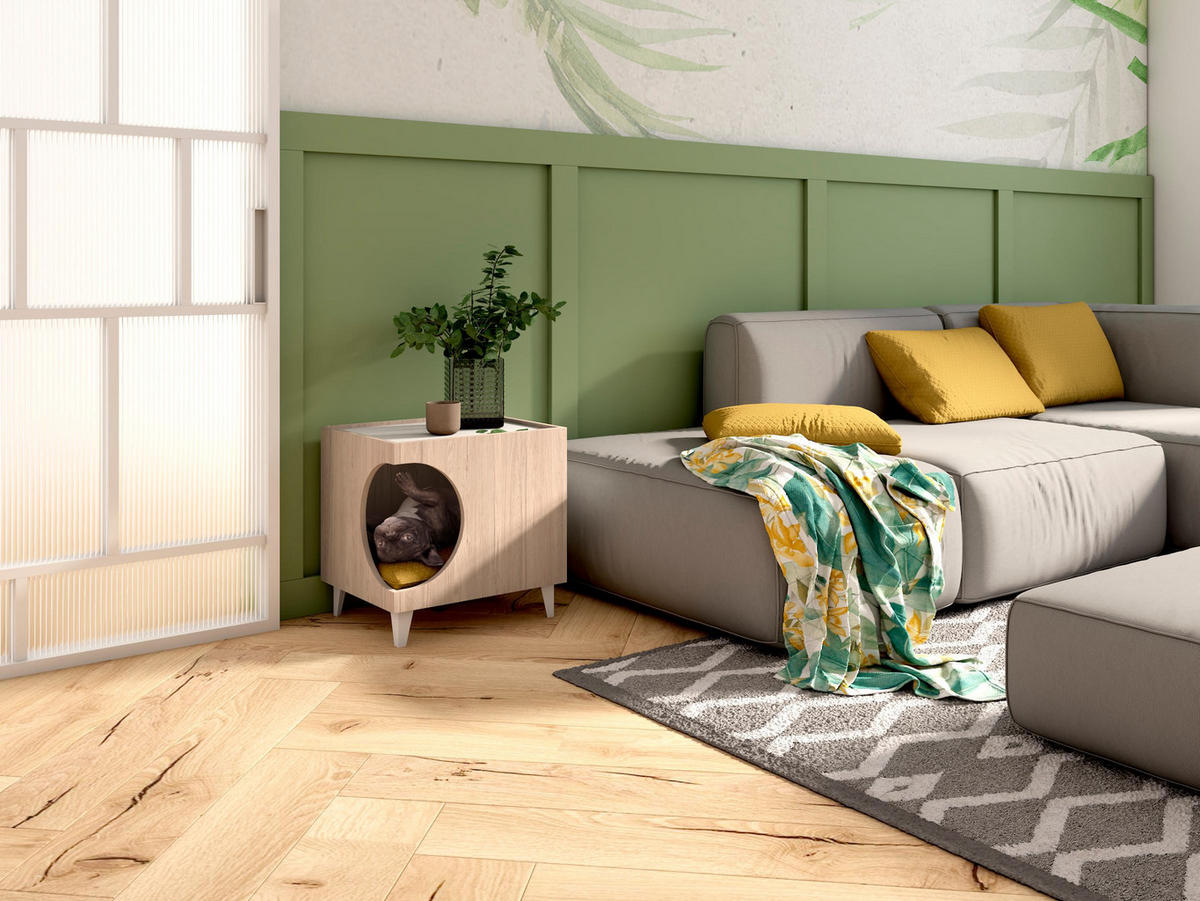 BEISTELLTISCH mit Hunde- oder Katzenhöhle ELLIE eiche weiß, 46/37/49cm - Eichefarben, Holzwerkstoff (37/46/49cm) - Skraut Home