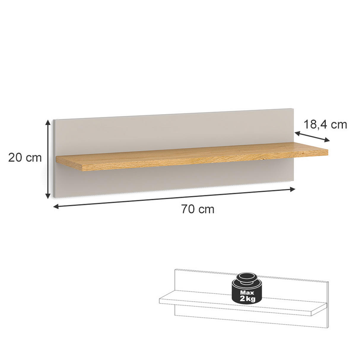 NÁSTĚNNÁ POLICE Malia Kašmír/Řemeselné - kašmírová/světle šedá, kompozitní dřevo (70/20/18.4cm) - VitaliSpa