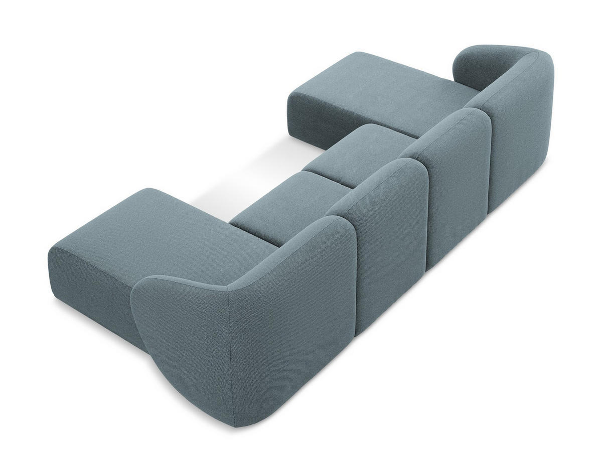 WOHNLANDSCHAFT Bouclé Stoff Blau - Blaugrau/Schwarz, Holzwerkstoff/Kunststoff (370/74/170cm) - Makamii