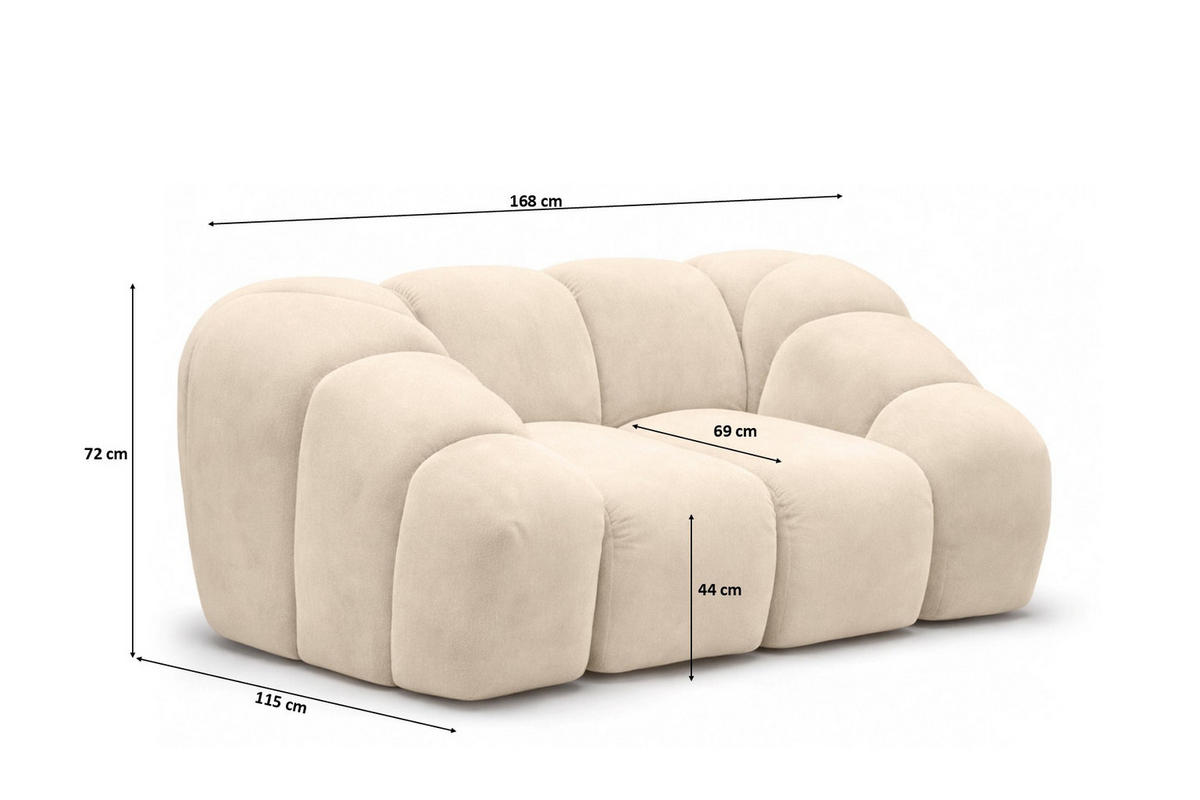 SESSEL modular, Veloursstoff Bluvel, Creme, CROISSANT - Creme, Holz (168/72/115cm) - Kaiser Möbel