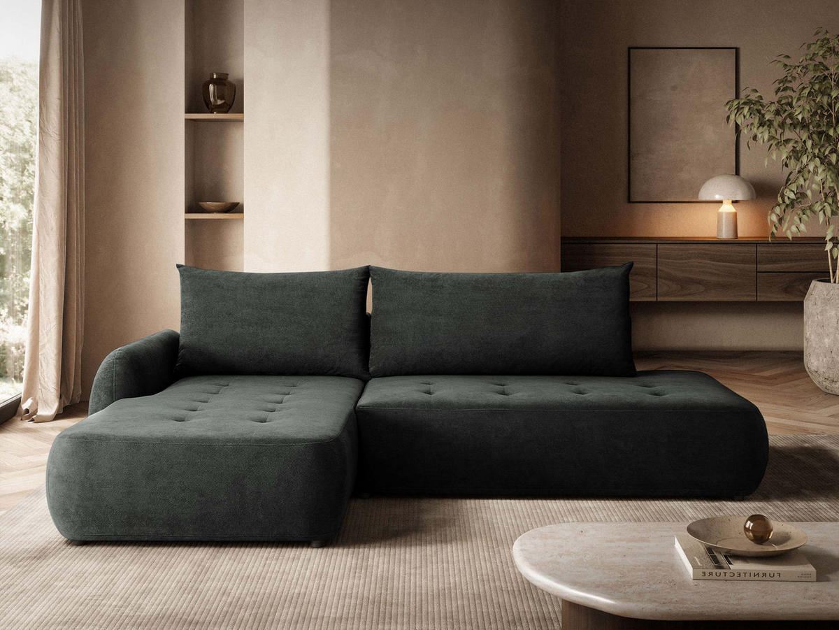 ECKSCHLAFSOFA Bueno I, Seite: Links - Dunkelgrau/Schwarz, Holz/Textil (300/185cm) - MIRJAN24