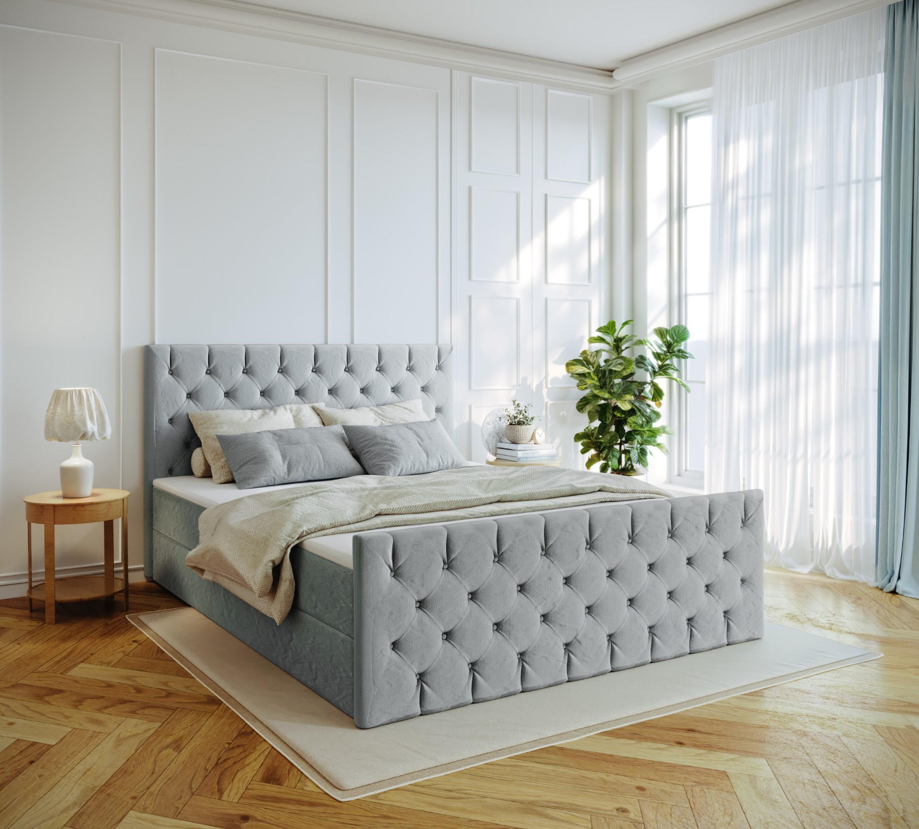 KONTINENTALBETT Mars Mit Bettkasten Stoff Riviera Silber 180x200 cm - Silberfarben, Holz (180/200cm) - Kaiser Möbel