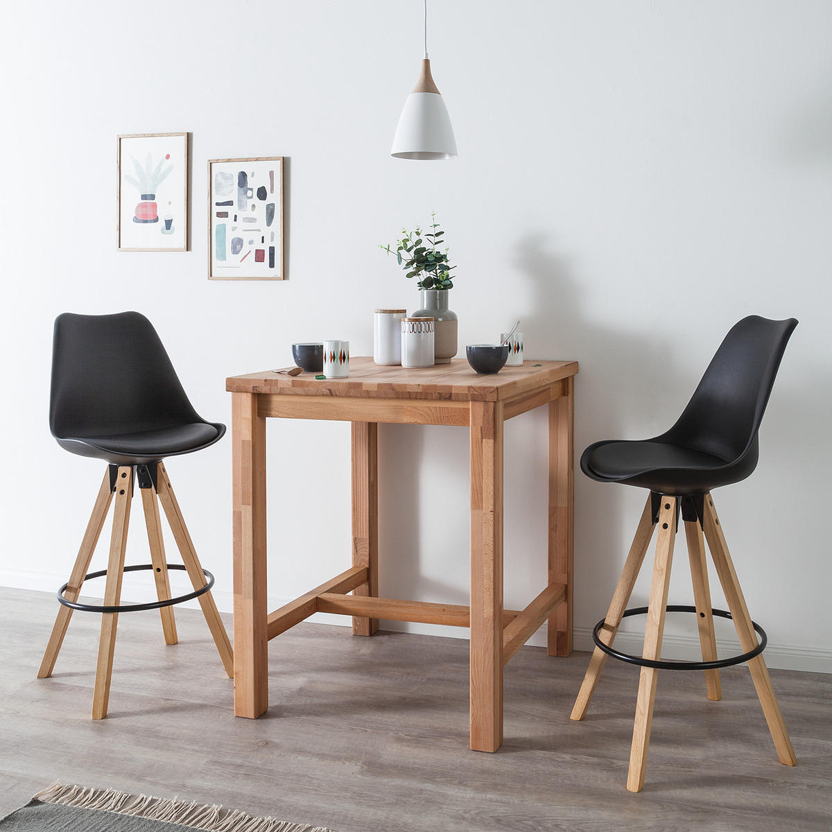 BARSTUHL - Kunstleder / Gummibaum massiv / Metall - Schwarz, Holz/Kunststoff (49/112/55cm) - home24