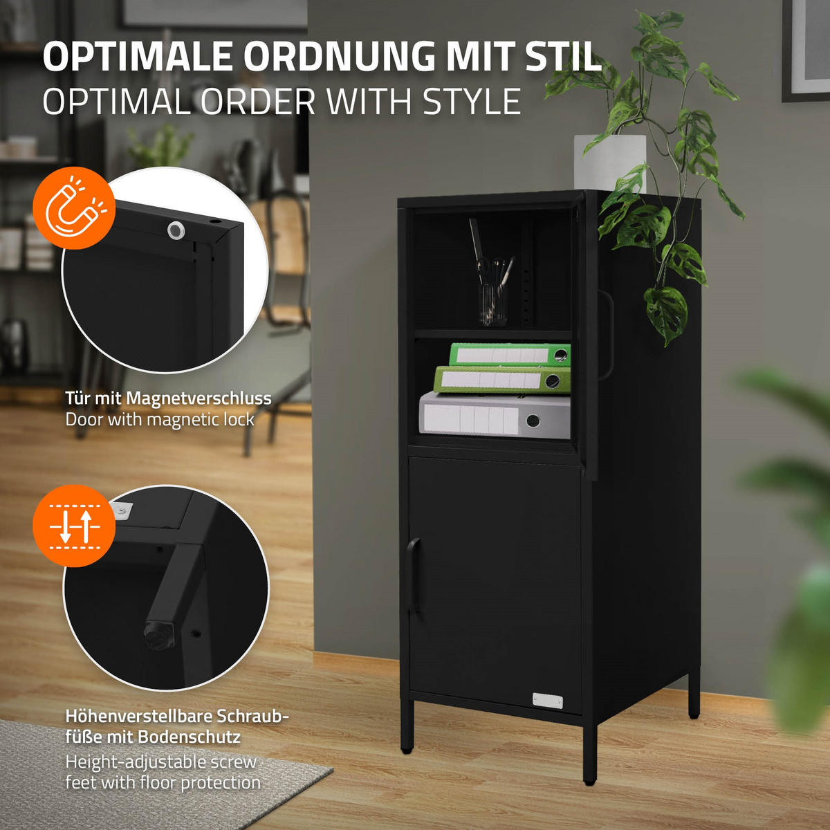 AKTENSCHRANK 40x101,5x40 cm Schwarz aus Stahl mit 2 Türen - Schwarz, Metall (40/101.5/40cm) - ML-DESIGN