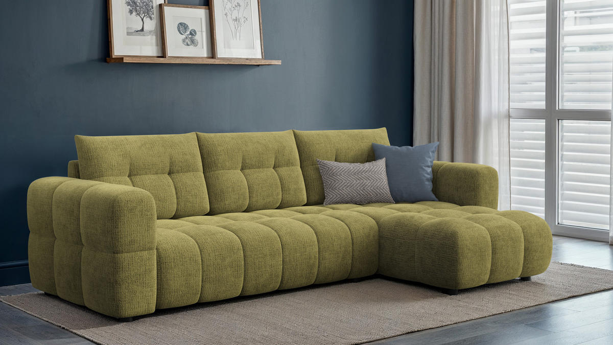 ECKSOFA CLOUDI 4-Sitzer rechts, olivgrün - Schwarz/Olivgrün, Holz/Textil (294/160cm) - Courtois Laville