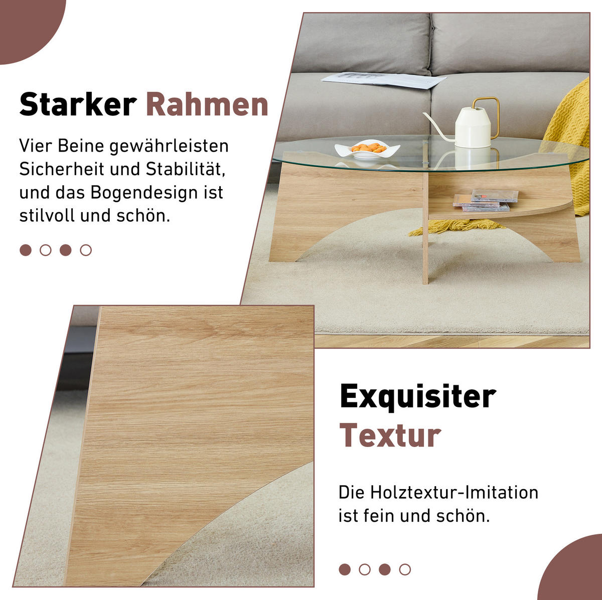 COUCHTISCH 104,9/60 cm mit Ablagefach, Sicherheitsglas und ovalem Design, Transparent/Holzfarben - Transparent, Glas (104.9/60/45cm) - Modfu
