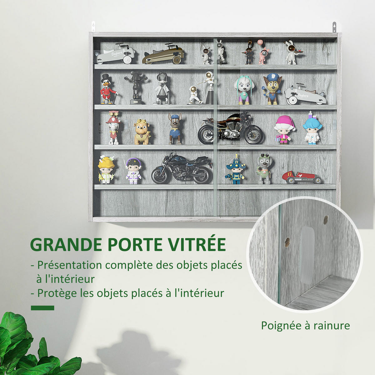 VITRINE DE-15507 80/60 cm, 4 verstellbare Böden Grau - Grau, Holzwerkstoff (9.53/59.69/80.01cm) - ComfortXL