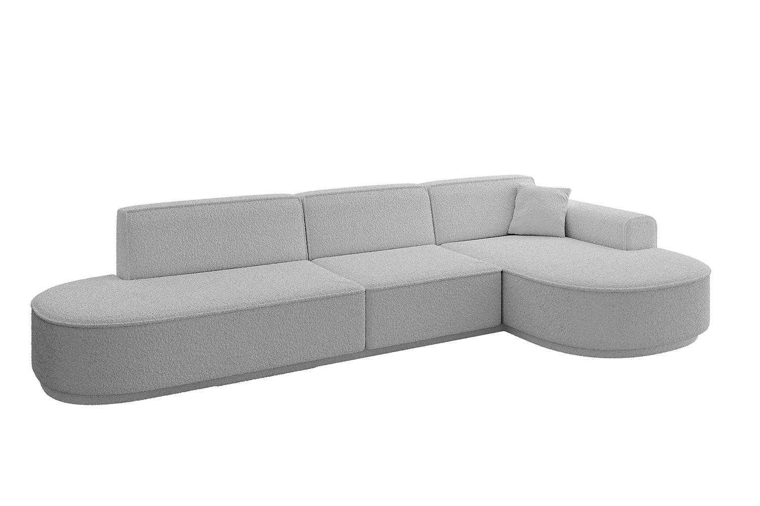 ECKSOFA Ottomane Rechts MARI-L2-v3 - 317x163x81 cm Hellgrau Bouclé - Hellgrau/Schwarz, Holzwerkstoff/Kunststoff (317/163cm) - ALTDECOR