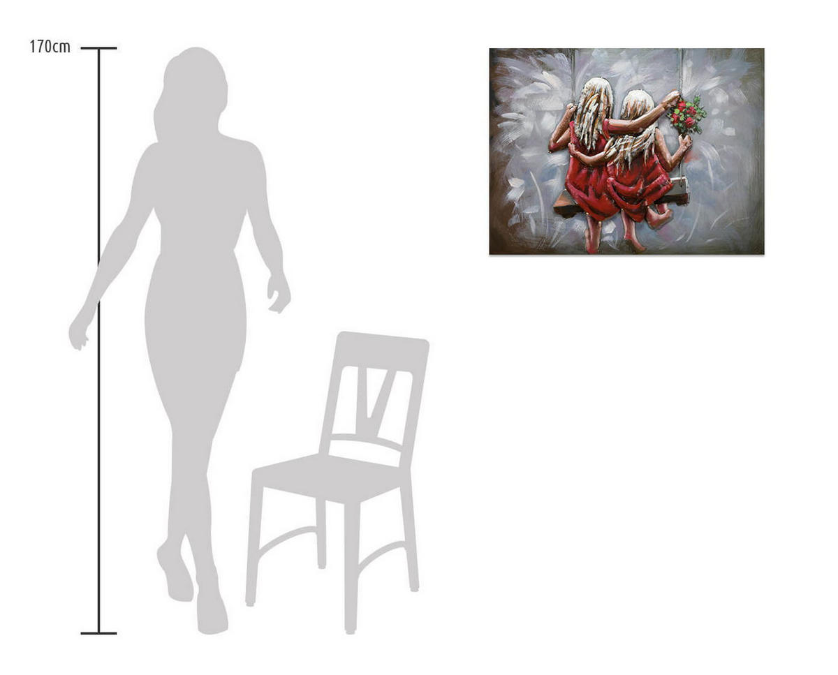 METALLBILD Taupe 80/60 cm - Rot/Grau, Metall (80/60cm) - KUNSTLOFT