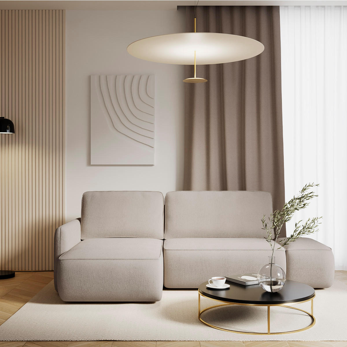 ECKSOFA Alessio 3 Sitzplätze Hellgrau - Grau, Holz (229/148cm) - Petits-meubles