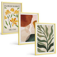 BILDER SET 3er Set - 40x60 cm Goldrahmen - Florale abstrakte Formen - Goldfarben, Kunststoff (40/60cm) - TULUP