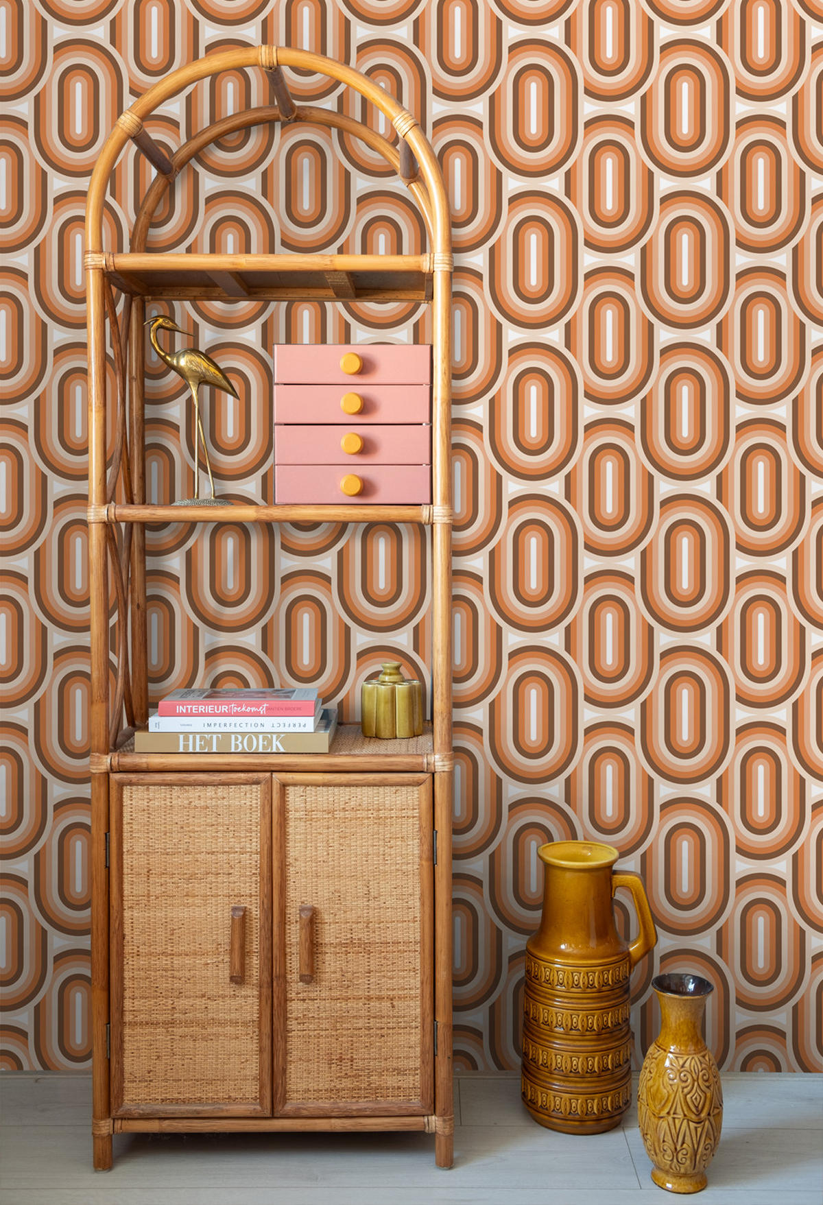 TAPETE Retro-Ornamente 53 cm x 10.05 m - Orange, Papier (53/1000cm) - ESTAhome