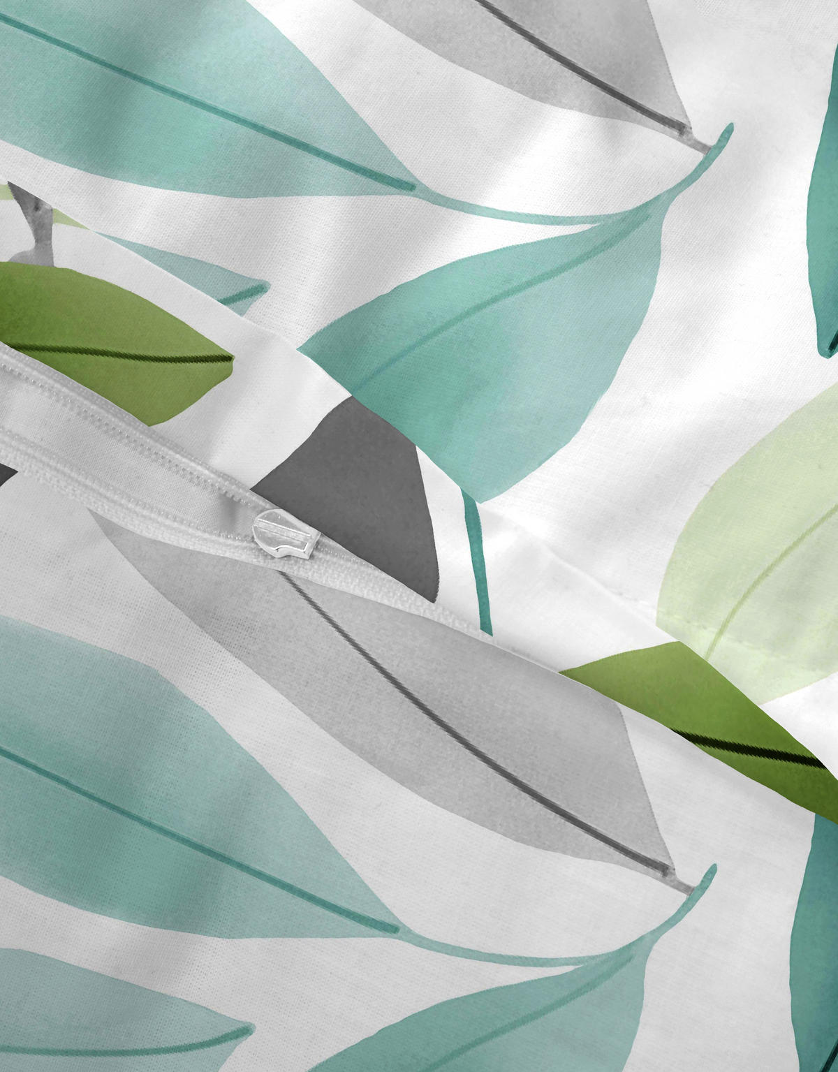 BETTWÄSCHE-GARNITUR Mikrofaser Blätter apfelgrün, 155x220 cm + 80x80 cm - Hellgrün, Textil (155/220cm) - Castell
