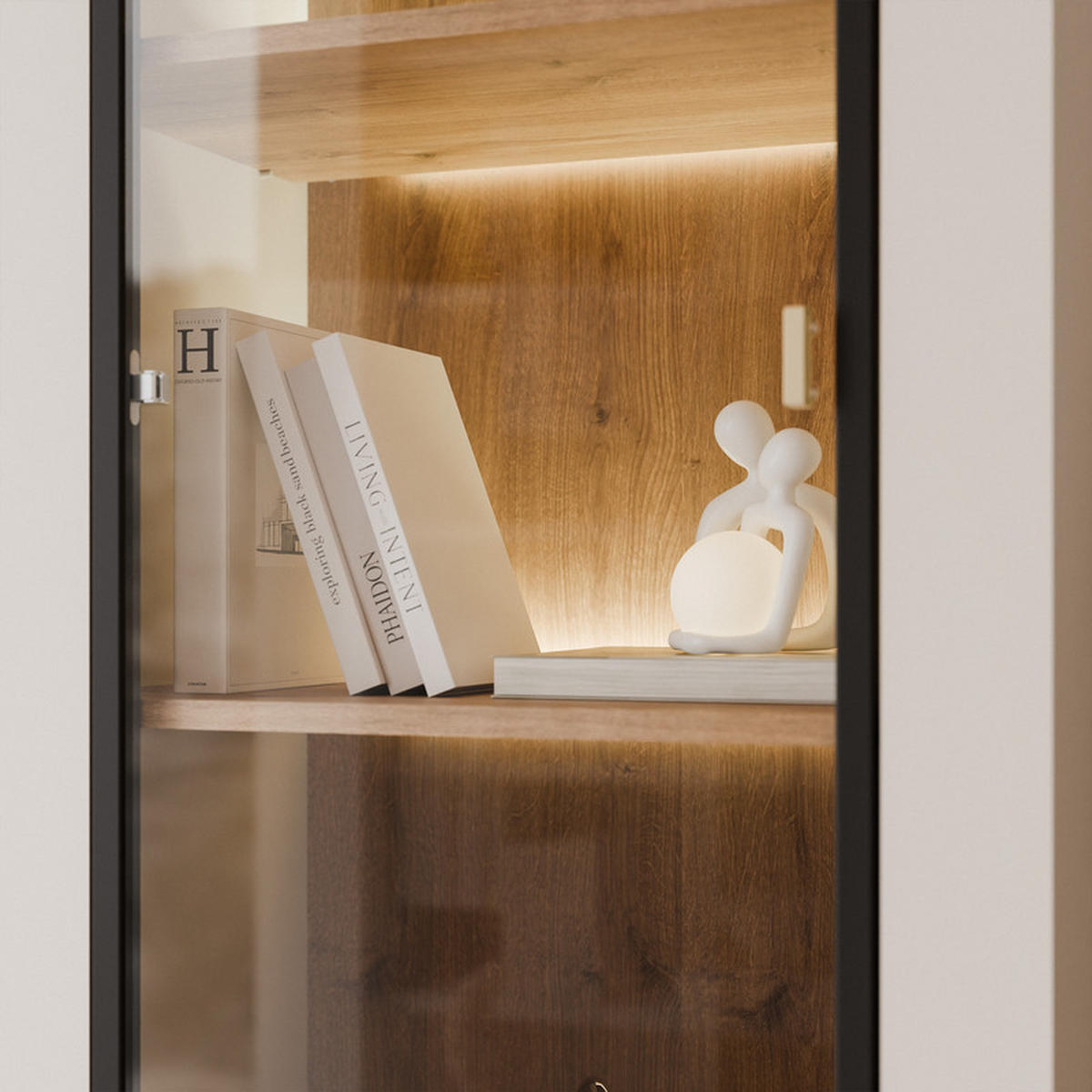 VITRINE AVENA mit LED-Beleuchtung, 60/40/194 cm Kaschmir / Eiche - Kaschmir, Holzwerkstoff/Kunststoff (60/194/40cm) - Idohome