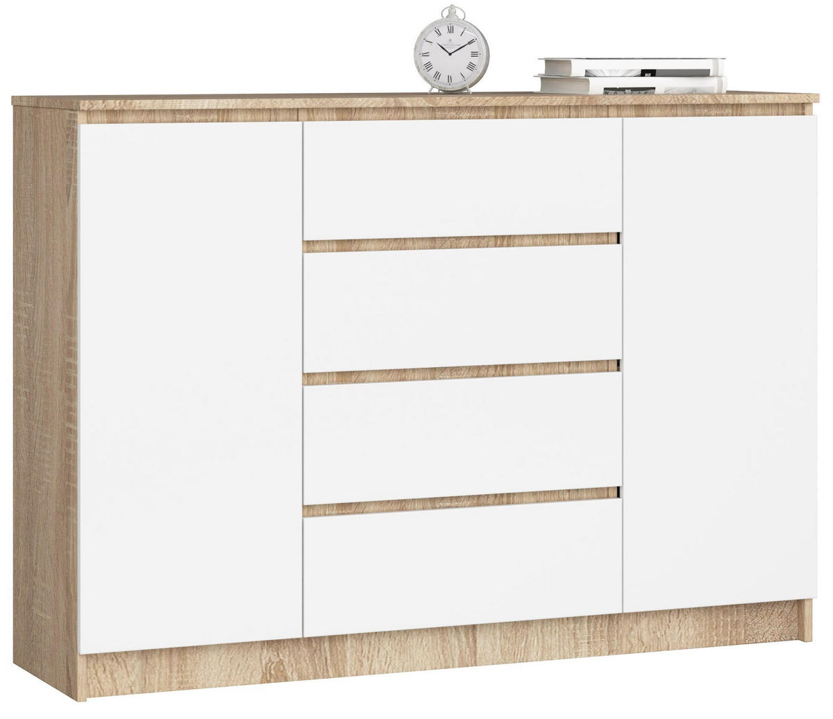 KOMMODE Eiche Sonoma, Weiß 99/138/40 - Weiß, Holzwerkstoff (138/99/40cm) - RAUMHIRSCH FURNITURE