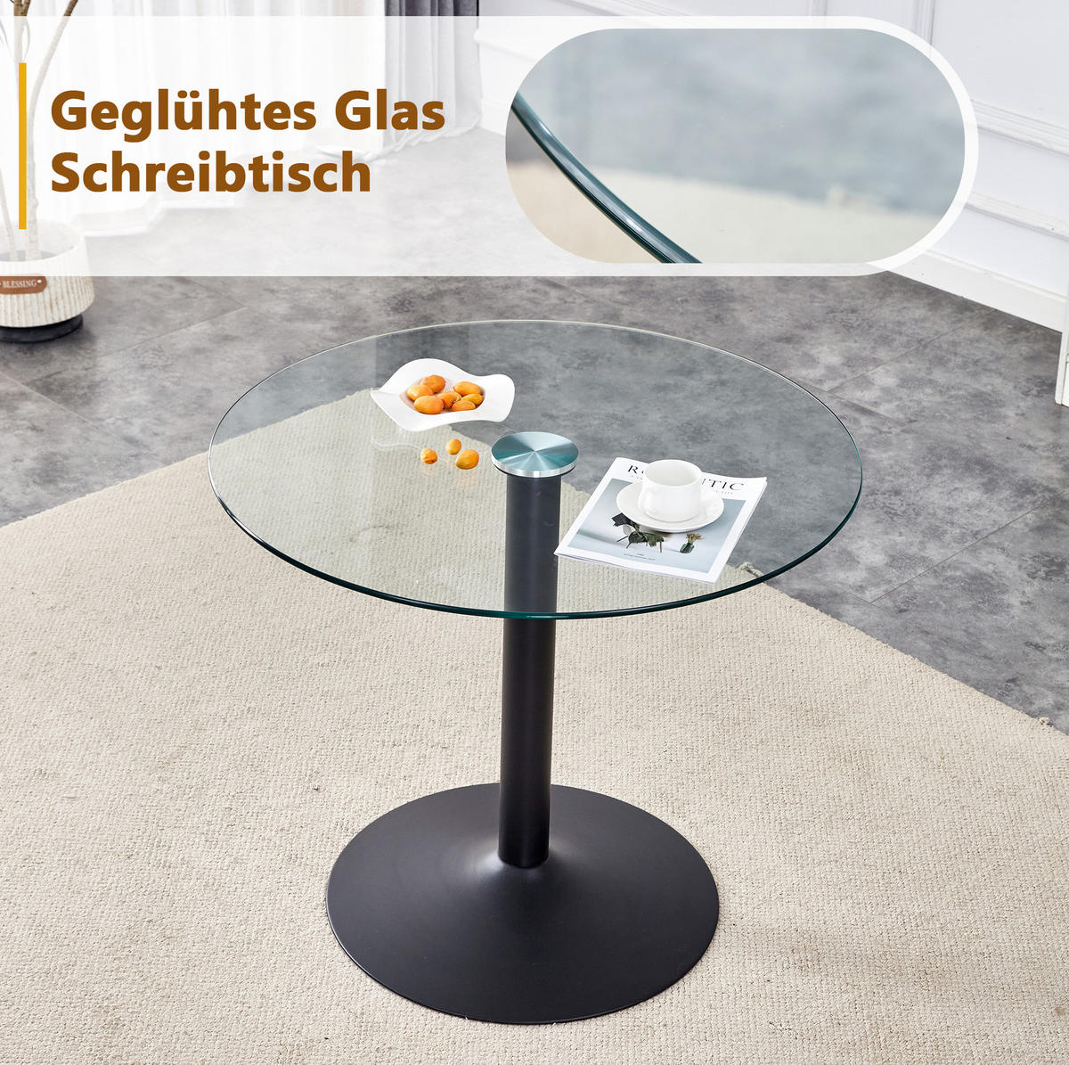 BISTROTISCH 85/76 cm aus Glas und Metall mit gehärteter Glasplatte und stabilem Gestell, Schwarz/Transparent - Schwarz, Holzwerkstoff (85/85/76cm) - Redom