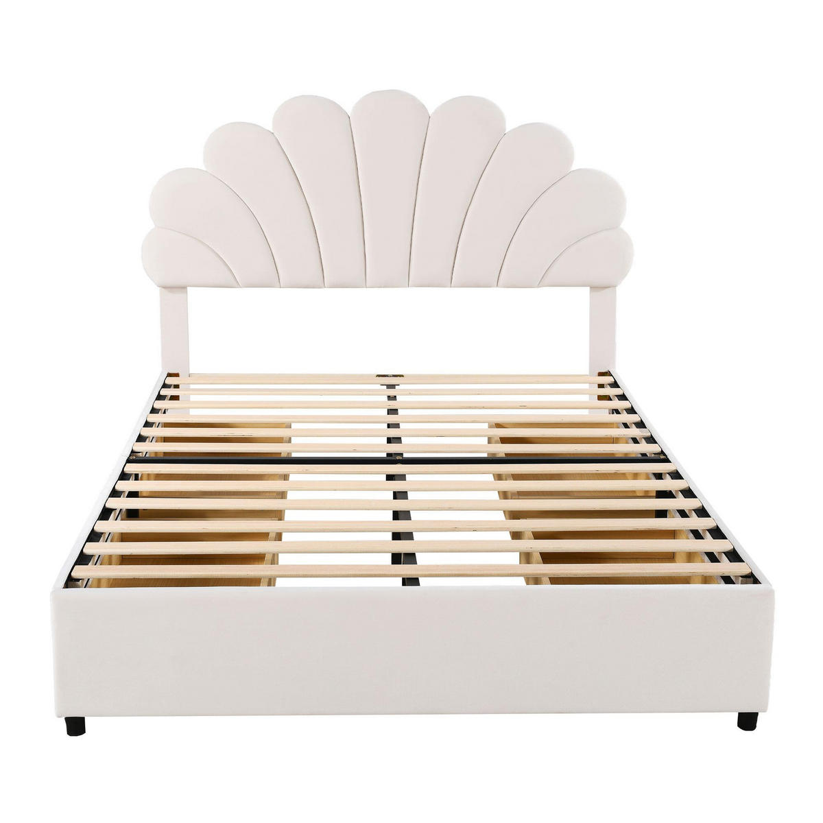 KINDERBETT 140/200 cm DE-01844, in Beige, mit blütenförmigem Kopfteil und 4 Schubladen - Beige, Metall (140/200cm) - ComfortXL