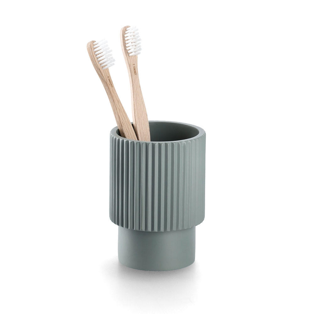 ZAHNPUTZBECHER Stripes - Salbei - Salbeigrün, Stein (8/11/8cm) - Zeller Present