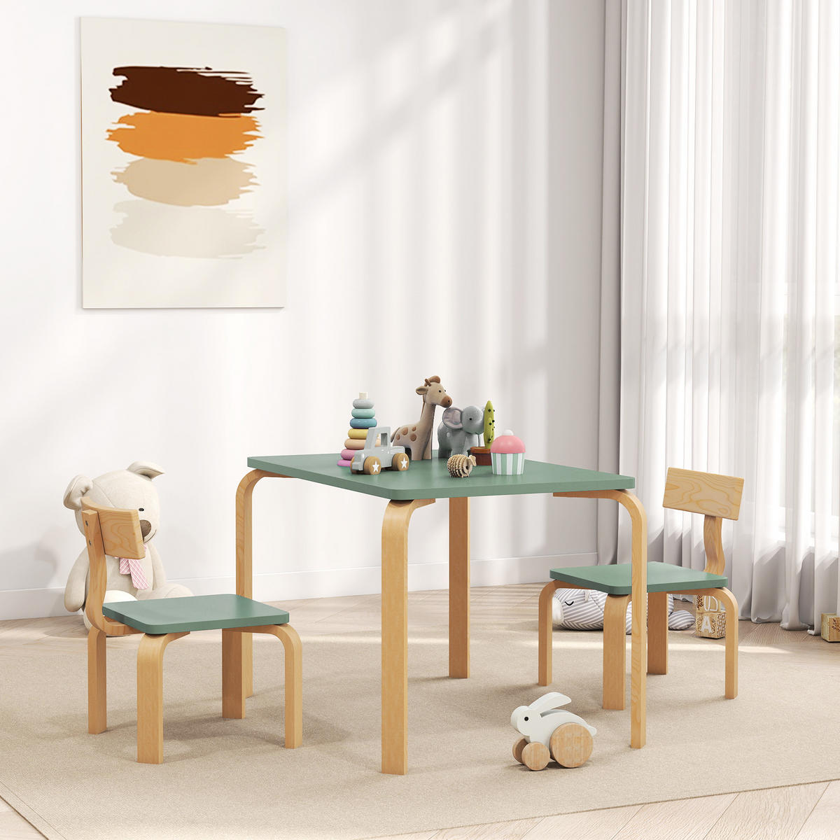 KINDERSITZGRUPPE DE-17548 2 Stühle zum Zeichnen & Lernen Grün - Grün, Holzwerkstoff (53/53/78cm) - ComfortXL