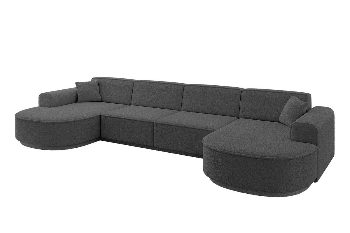 WOHNLANDSCHAFT MARI-U2 - 380x163x73,5 cm Grau Bouclé - Schwarz/Grau, Holzwerkstoff/Kunststoff (380/73.5/163cm) - ALTDECOR