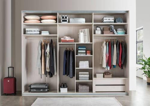 SCHWEBETÜRENSCHRANK 300/217/67 cm 2-türig Eiche Bianco  - Chromfarben/Eiche Bianco, KONVENTIONELL, Holzwerkstoff (300/217/67cm) - Voleo