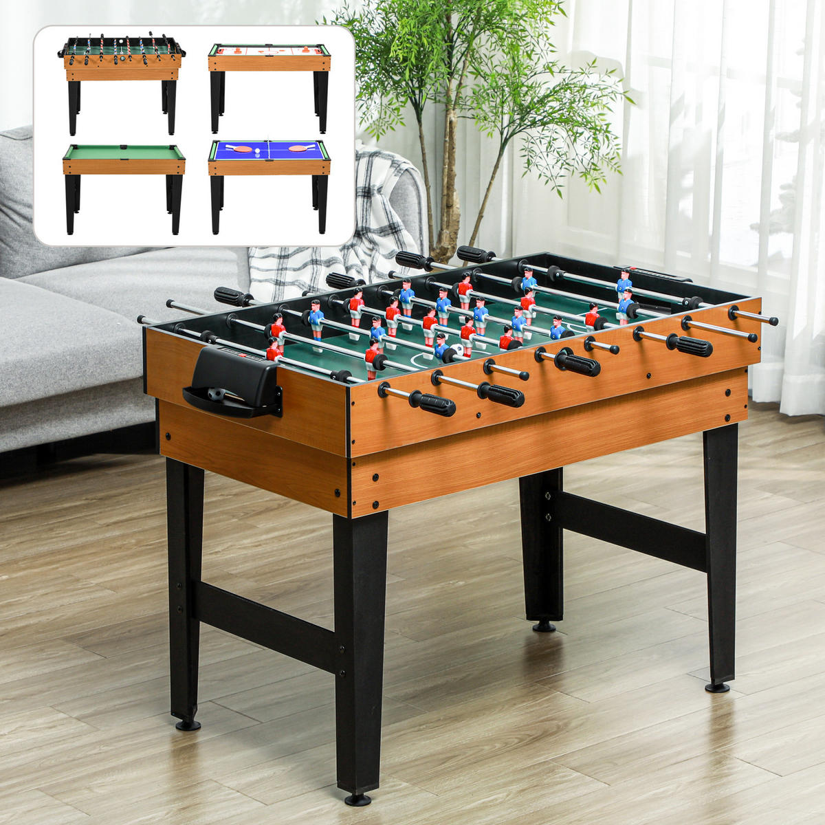 PARTYSPIELTISCH 4-in-1 DE-10633 Natur - Multicolor, Holzwerkstoff (61/84.5/107cm) - ComfortXL