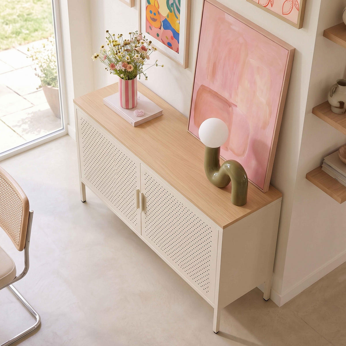 SIDEBOARD 100 cm, Ekru - Ecru/Weiß, Metall (100/60/40cm) - Oviala