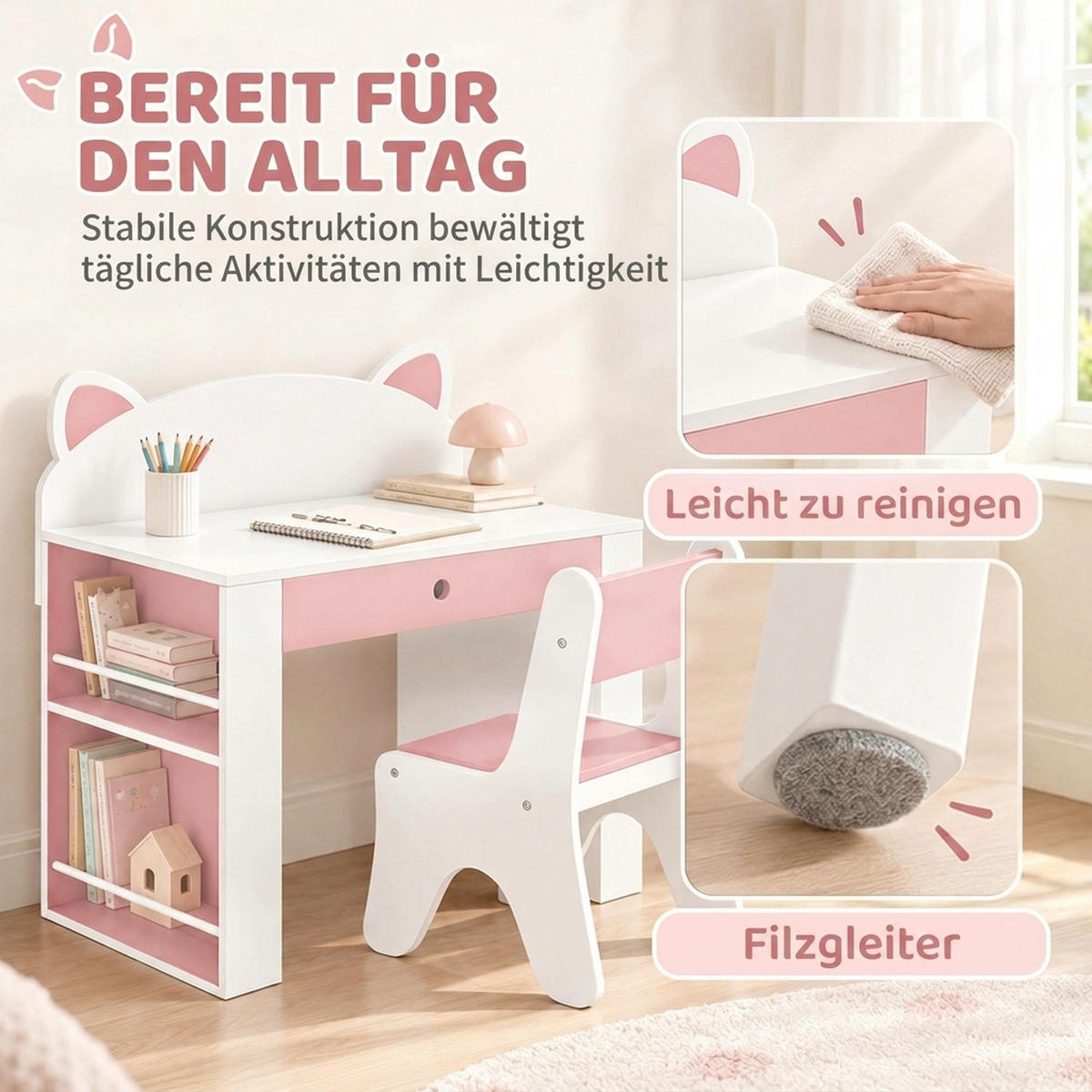 KINDERSITZGRUPPE 2er Set Spanplatte MDF Rosa - Rosa/Weiß, Holzwerkstoff (41.2/74.5/80cm) - AIYAPLAY