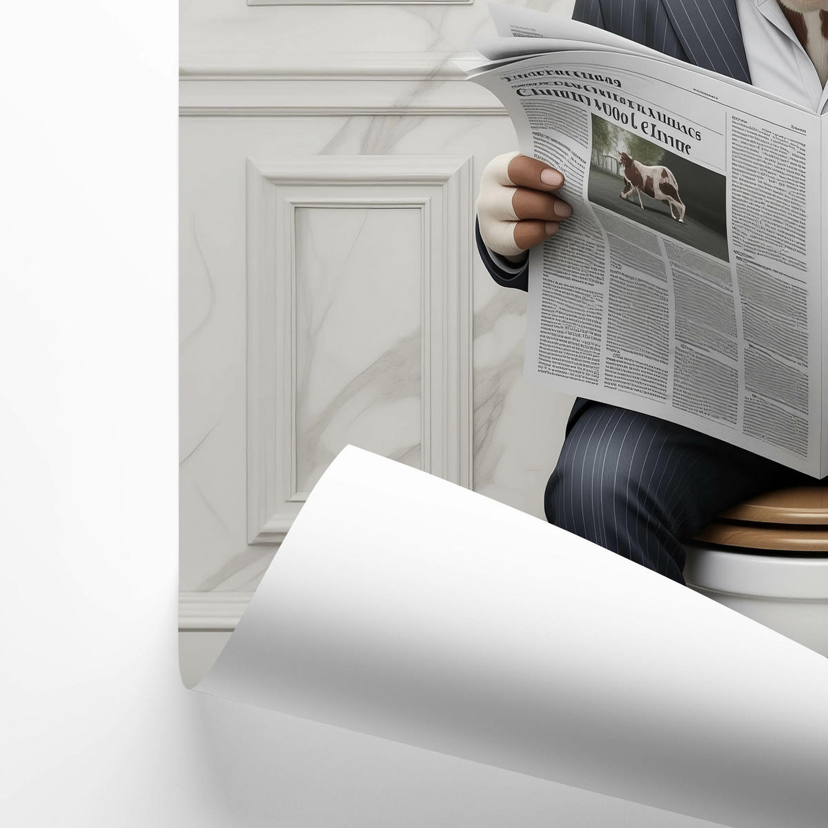 POSTER für WC Badezimmer KUH Bulle mit Zeitung auf Toilette Abstraktion 50x70cm - Gelb/Schwarz, Papier (50/70/70cm) - Muralo