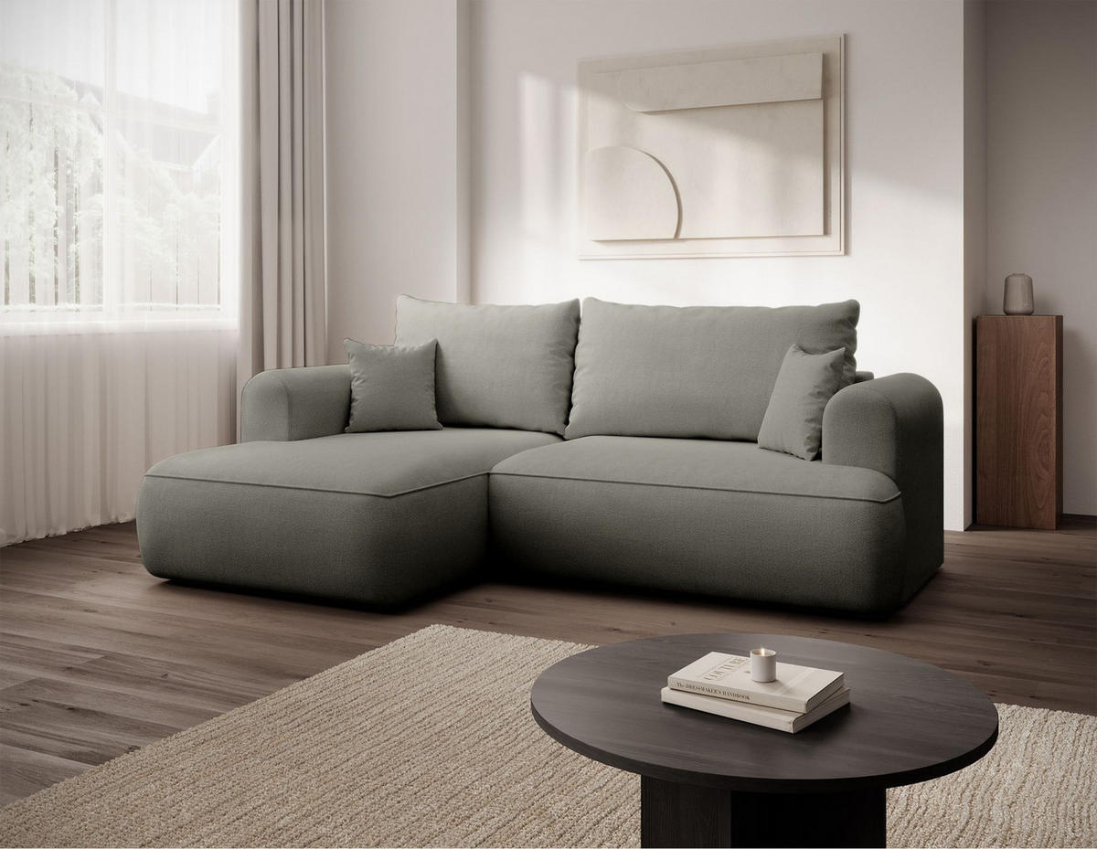ECKSCHLAFSOFA Ovo Mini Hellgrau Easy-Clean-Chenille-Bezug - Hellgrau/Schwarz, Kunststoff/Textil (238/156cm) - Selsey