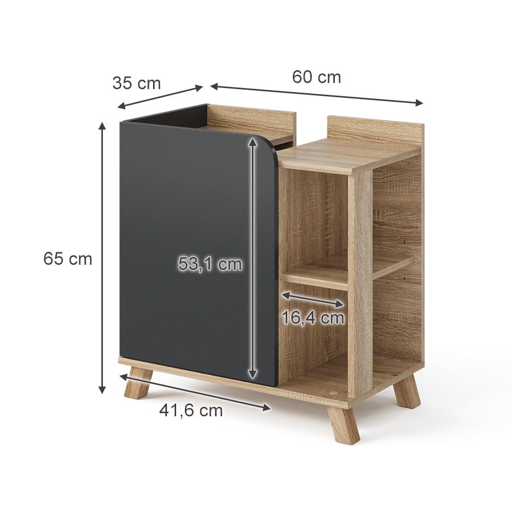 Thumbnail - Vicco Waschbeckenunterschrank, Sonoma Eiche, Anthrazit, Holzwerkstoff, 4 Fächer, Rechteckig, 60x65x35 cm, Badezimmer, Ba...