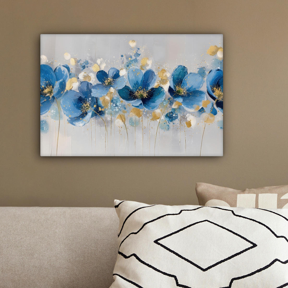 LEINWANDBILD Blumen - Blau - Abstrakt Deko Schlafzimmer 30x20 cm - Hellgrau, Textil (30/20cm) - MuchoWow