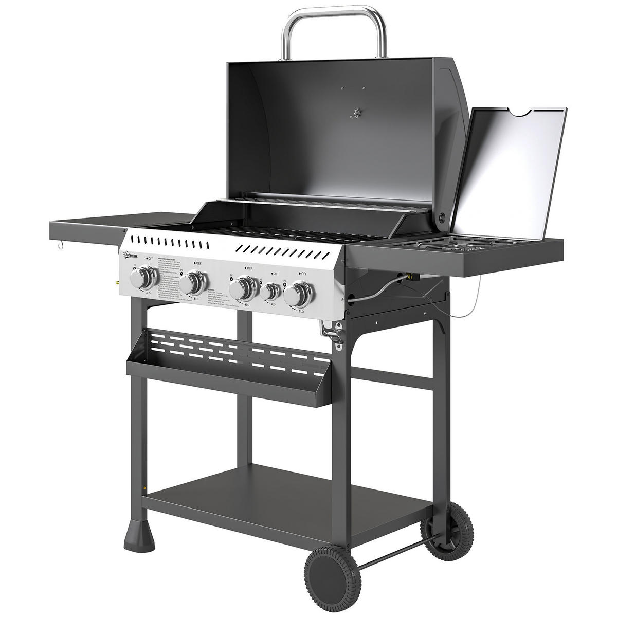 GASGRILL DE-10049 4 Hauptbrenner + Seitenkocher Schwarz - Schwarz, Metall (55/103/135cm) - ComfortXL