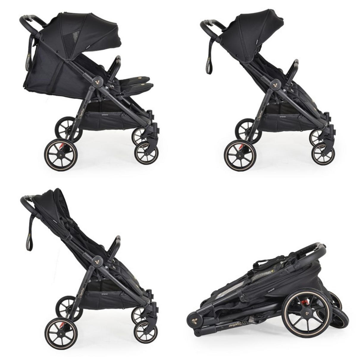 GESCHWISTERKINDERWAGEN 2Gether schwarz Fußabdeckungen, Aluminiumrahmen, faltbar - Schwarz, Metall (97/75/104cm) - Cangaroo