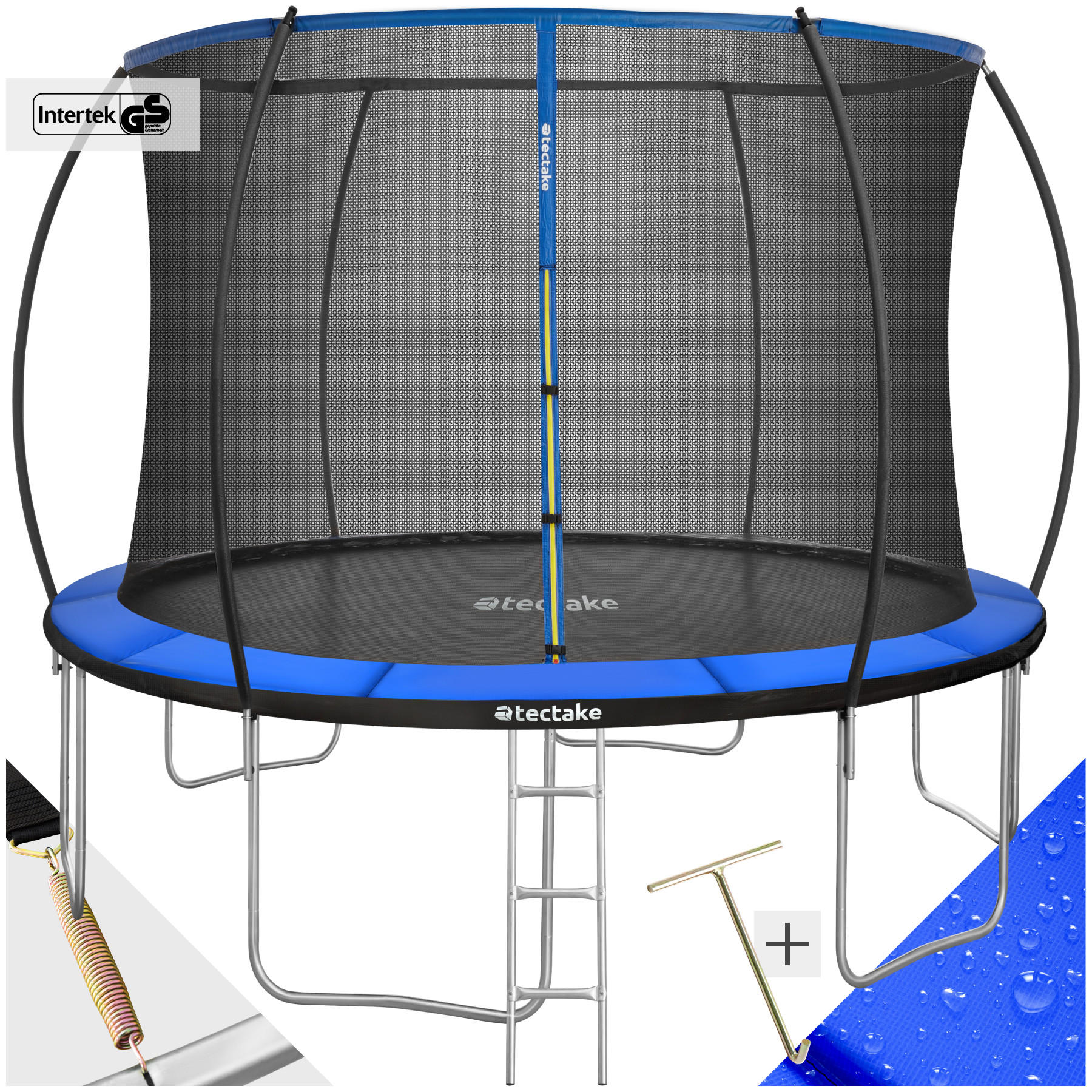 Thumbnail - tectake Trampolin, Schwarz, Blau, Metall, Rund, 394x275x394 cm, CE, Outdoor Spielzeug, Gartenspielzeug