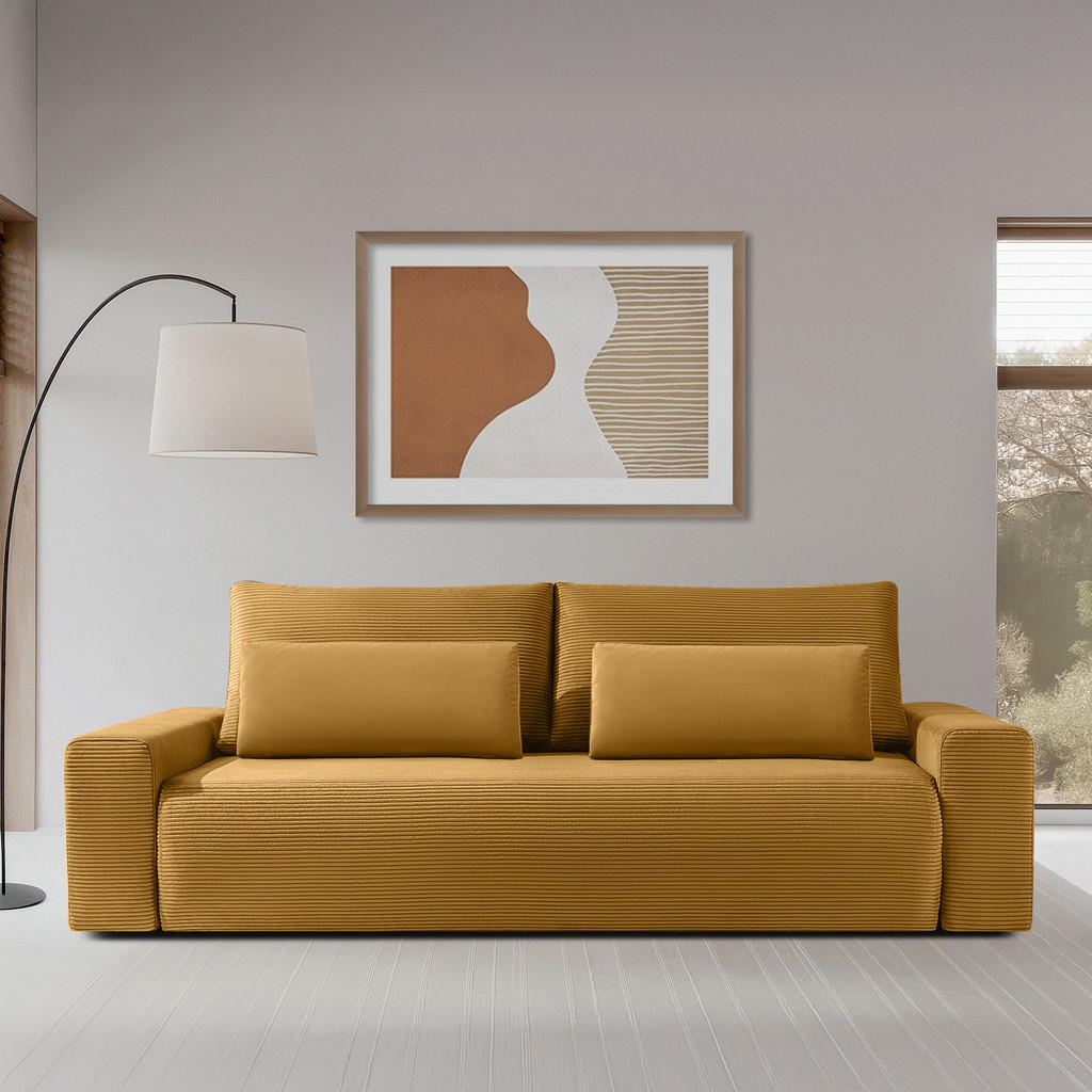 Thumbnail - Konsimo® 3-Sitzer, Gelb, Textil, Kiefer, Buche, 250x93x108 cm, Wohnzimmer, Sofas & Couches, Schlafsofas