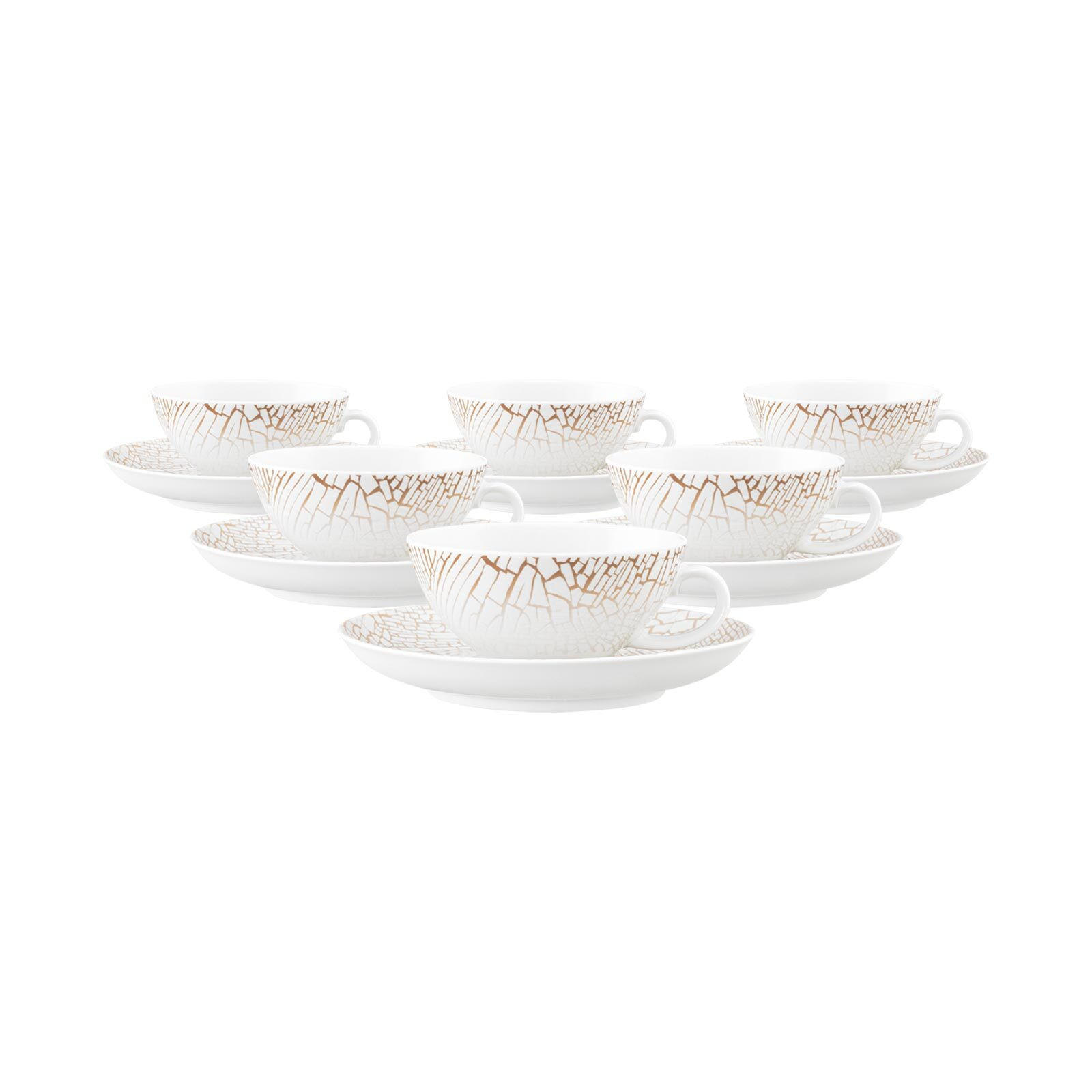 TEETASSEN MIT UNTERTASSEN Liberty Krakelee weiß-bronze 140 ml 6er Set - Weiß/Bronzefarben, Keramik (0.14L) - Seltmann Weiden