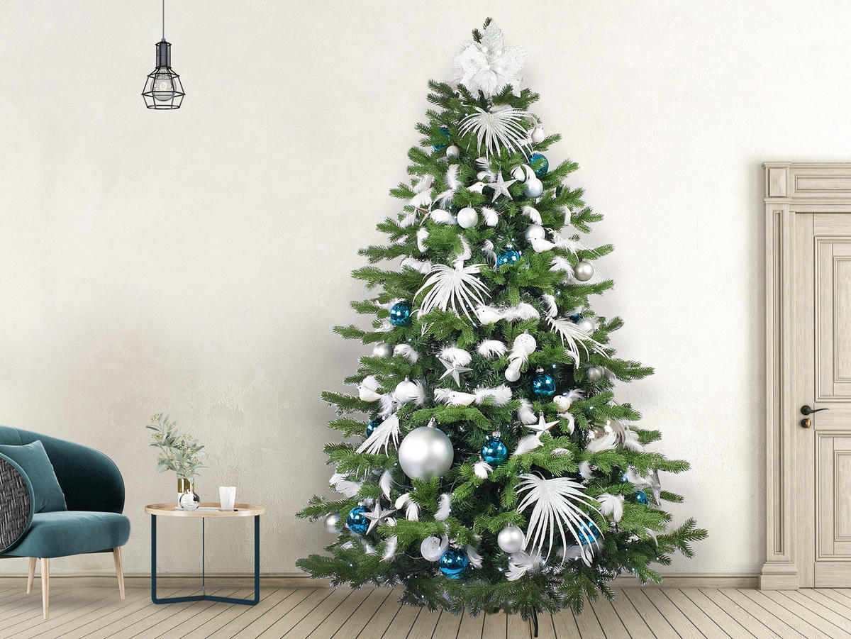 LAALU CHRISTBAUMKUGEL-SET 215 Stück im Karton POLAR BLUE für Weihnachtsbäume 300-600 cm - Blau/Silberfarben, Glas/Kunststoff (60/50/80cm) - LAALU