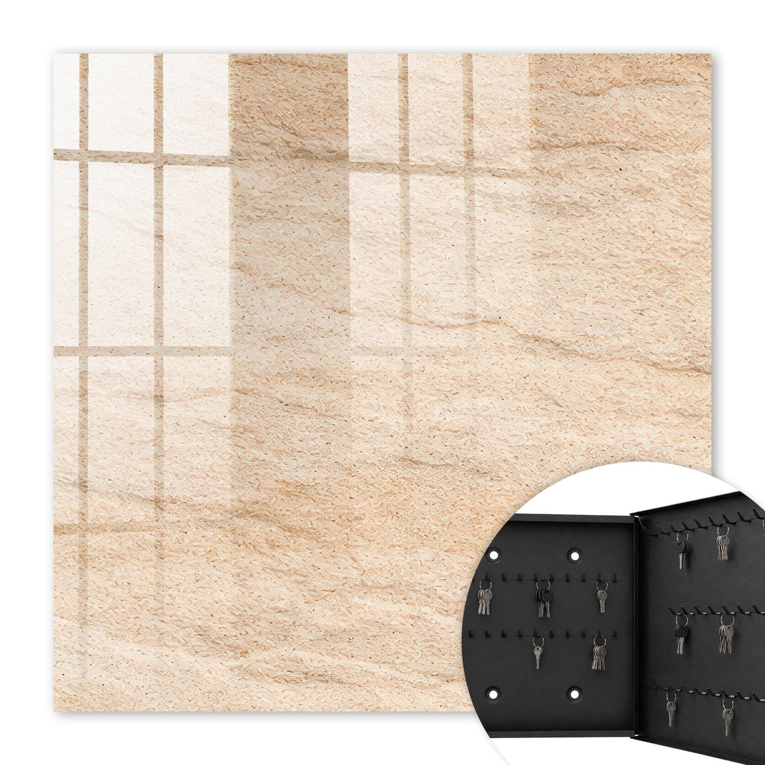SCHLÜSSELBOX Schwarz 30x30 cm- Türöffnung nach rechts - Steintextur - Beige, Metall (30/30/5cm) - TULUP