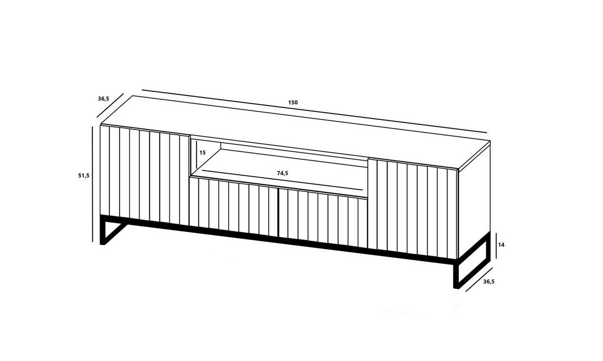 TV-SCHRANK Elpis2 Weiß Matt mit Metallrahmen Glamour 150 cm - Schwarz/Weiß, Holzwerkstoff/Metall (150/51.5/36.5cm) - Meble Lindner