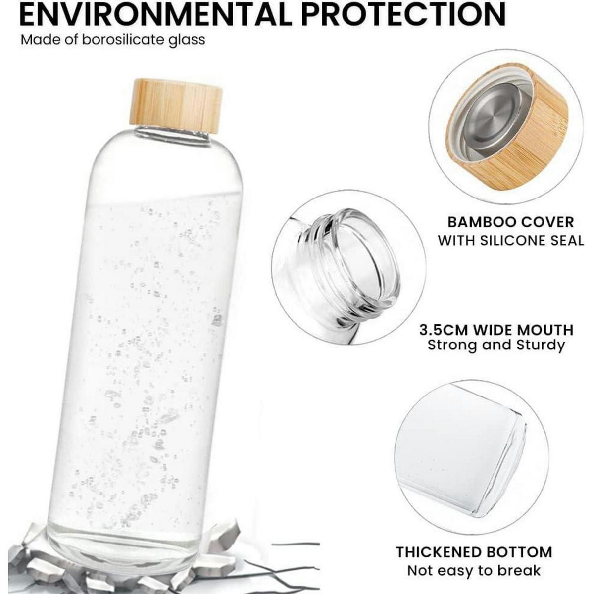 TRINKFLASCHE Glas 1 Liter mit Schutzhülle Schwarz - Transparent, Glas (5/5cm)
