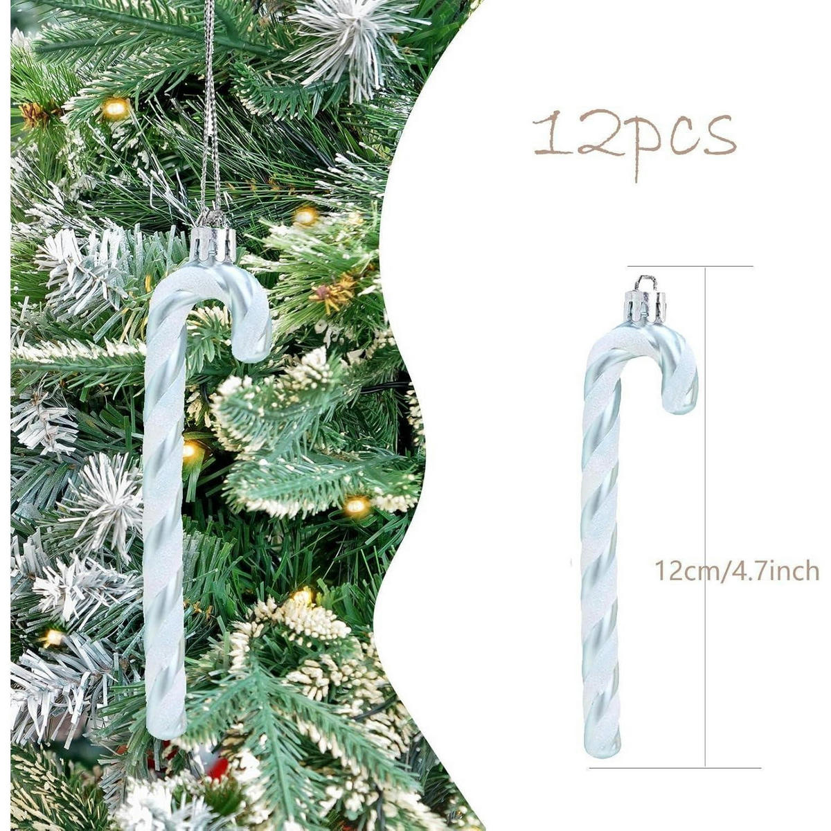WEIHNACHTSBAUMSCHMUCK Zuckerstange 12 Stück Set Eisblau - Hellblau, Kunststoff (3/1/12cm)