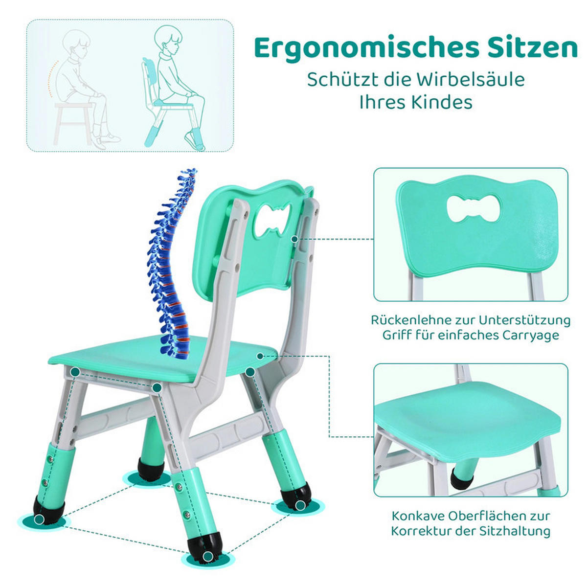 KINDERSITZGRUPPE Türkis Höhenverstellbar - Grün, Kunststoff (60/48/60cm) - Bextsrack