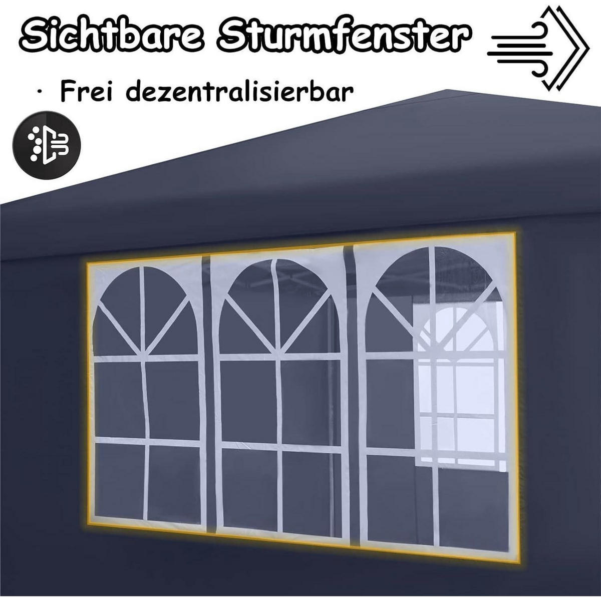 FALTPAVILLON 3 x 3 m mit Seitenteilen und Fenstern Anthrazit - Anthrazit, Textil (300/260/300cm)