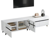TV stolek 180/40/49 cm s vysokým leskem, 4 skříňkami, nastavitelnými přepážkami a 8 nohami, Bílá - bílá, kompozitní dřevo (180/49/40cm) - Redom