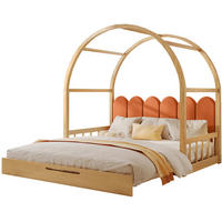 AUSZIEHBETT 140/100 und 140/200 cm Natur gewölbtes Hausbett aus Kiefer mit Kissen - Naturfarben, Holzwerkstoff (140/200cm) - OKWISH