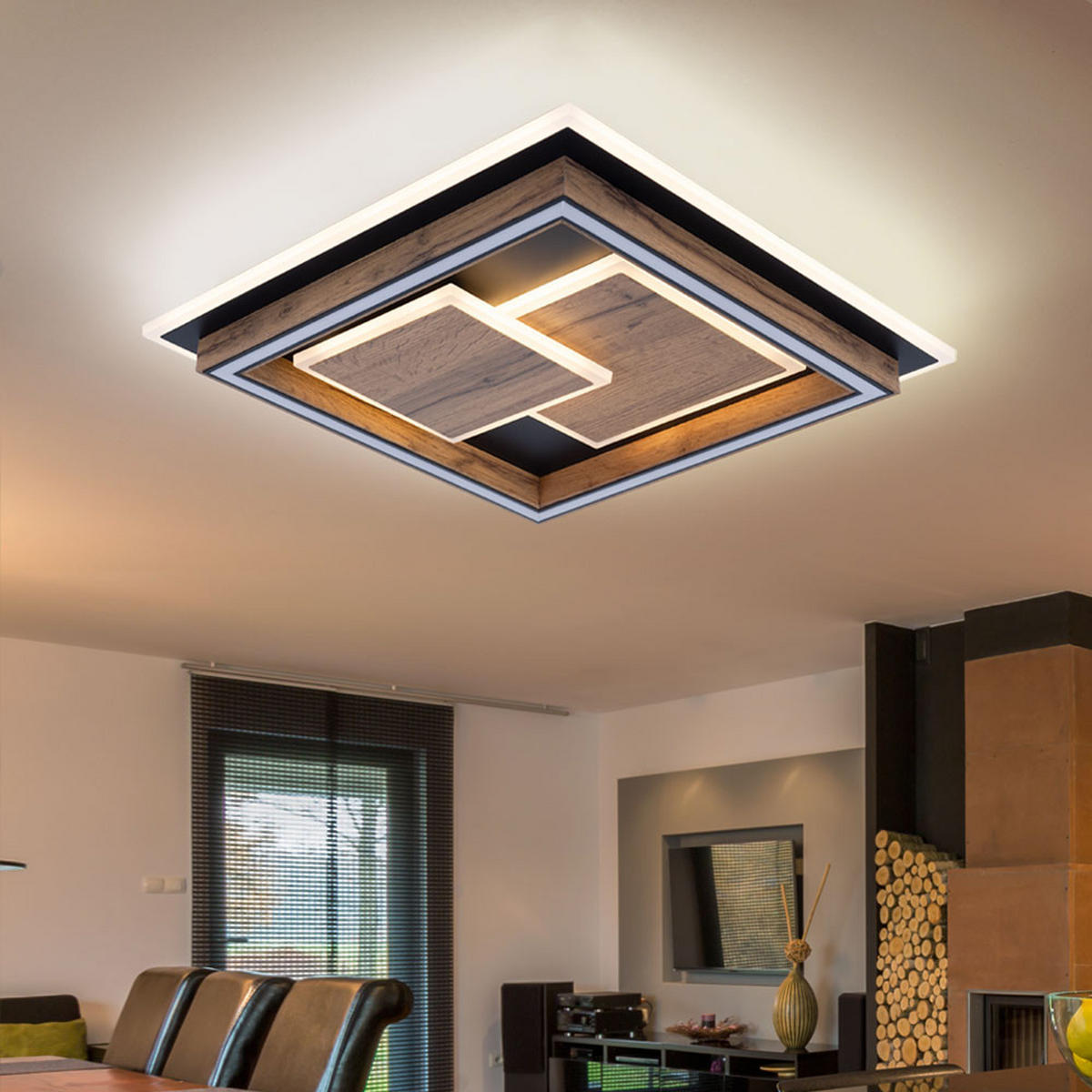 LED DECKENLEUCHTE Metall Schwarz Braun - Braun, Metall (41/41/7.6cm) - Globo Lighting