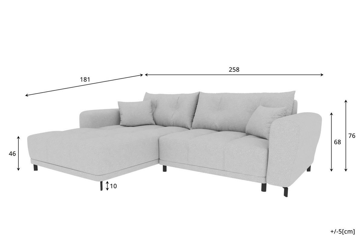 ECKSOFA Massimo Strukturstoff Salbeigrün inkl. Schlaffunktion Links - Salbeigrün/Schwarz, Textil/Metall (246/177cm) - 99rooms