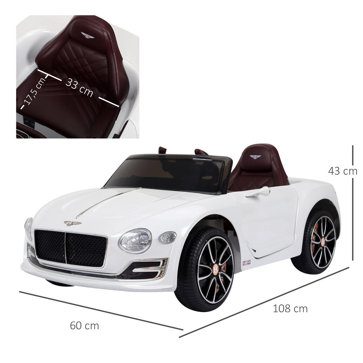 KINDER ELEKTROAUTO, Weiß, Metall+ Kunststoff - Weiß, Metall (108/60/43cm) - HOMCOM