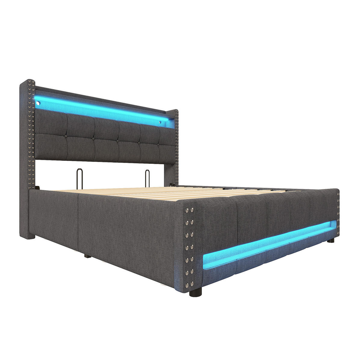 POLSTERBETT mit LED und USB 160x200 cm Grau - Grau, Metall (160/200cm) - Meubliv
